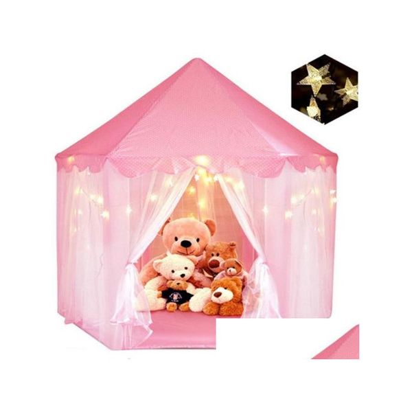 Andere Kindermöbel Tragbare Falten Prinzessin Schloss Zelt Kinder Spielen Fee Haus Zeltwarme LED-Sternlichter Drop Lieferung Home Garde Dhdh4