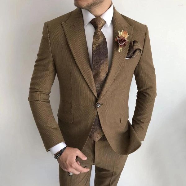 Мужские костюмы Custume Homme Mariage Вельветовые формальные облегающие свадебные костюмы для мужчин Комплекты из 2 предметов с пиджаком Смокинги для выпускного жениха Terno Masculino