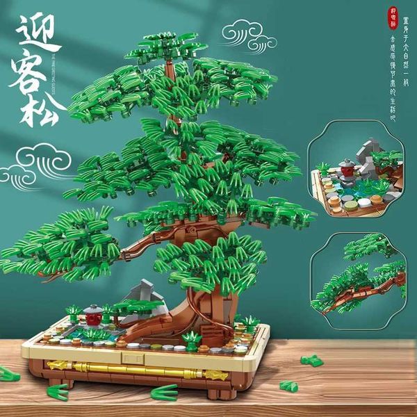 Blöcke Kreative Experten Ideen Stadt Die Kiefer Begrüßung Gäste Baum Bonsai Topfpflanzen Modell Bausteine Ziegel Spielzeug für Kind geschenk