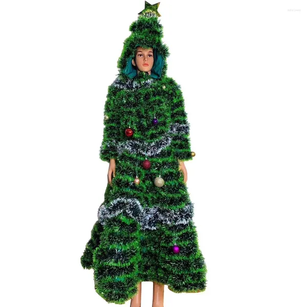 Abbigliamento da palco Abito verde per albero di Natale alla caviglia Costume da festa operato Cosplay Danza per donna Abbigliamento da festival