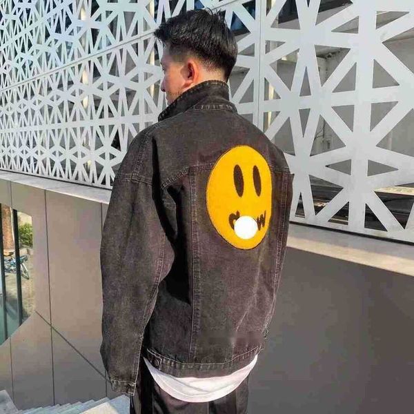 Giacche da uomo Nuovo Drew Bieber Stesso retro floccato Volto sorridente Cappotto di jeans ricamato Bellissimo High Street alla moda e Womenslu'l'y