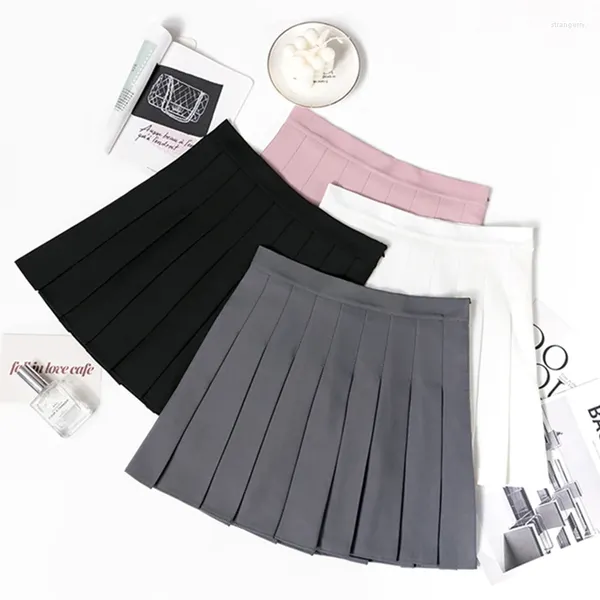 Saias mexzt verão plissado mini mulheres coreano cintura alta preto branco tênis saia jk kawaii estudantes preppy rosa uma linha