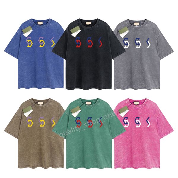 Erkek Tasarımcı Gu T-Shirt Vintage Retro Yıkalı Gömlek Lüks Marka Tişörtleri Kadınlar Kısa Kollu Tişört Yaz Nedensel Tees Hip Hop Üstleri Şortlar Çeşitli Renkler G-25