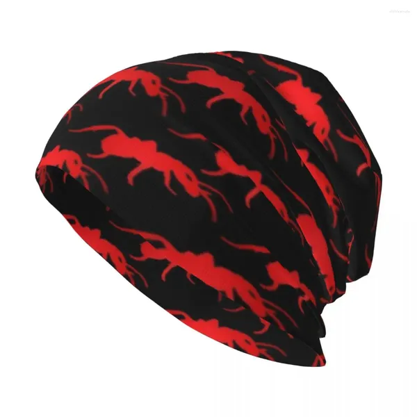 Berets padrão vetorial sem costura com insetos fundo escuro ou preto formigas vermelhas chapéu de malha chapéus boné de beisebol para mulheres homens