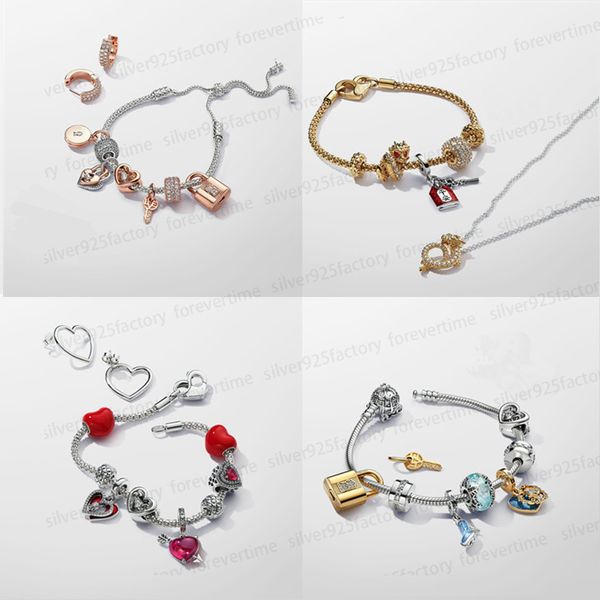 Designer-Armbänder für Frauen, Valentinstagsgeschenk, modisches DIY-passendes Pandoras-Armband, Ohrringe, hochwertiges Halsketten-Set, chinesischer Jahr-des-Drachen-Schmuck mit Box