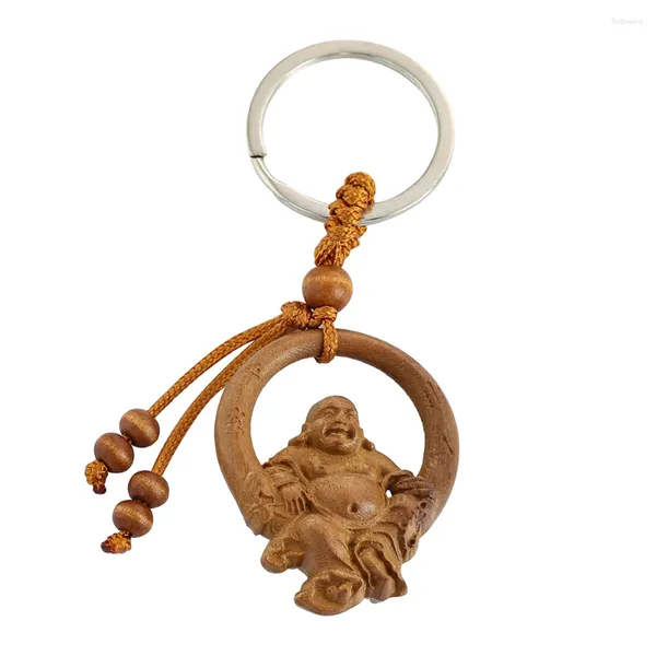 Schlüsselanhänger Charms Amulett Unfettered Buddha der Freiheit Maitreya Pfirsichholz Anhänger Schlüsselanhänger Ringe Zen Meditation Maskottchen baumeln Geldbörse Schmuck