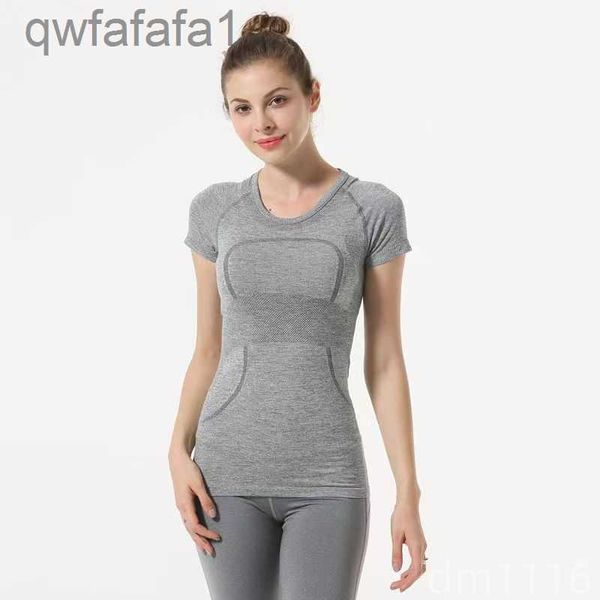 Ll yoga wear feminino cor sólida camiseta topo sexy secagem rápida dança exercício de fitness manhã correndo em torno do pescoço manga curta ts wdd2