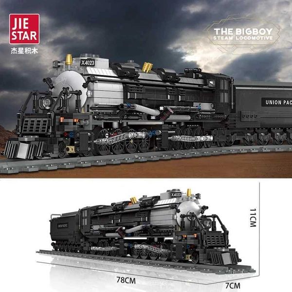 Bloqueia a locomotiva técnica do vapor The Union Pacific Big Boy Model Blocks City Railway Train Bricks Toys Gifts For Children Boy 240120
