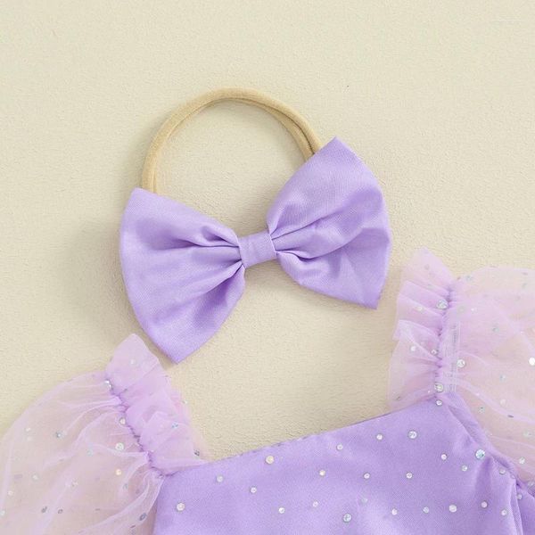 Pagliaccetti Born Baby Girls Dress Paillettes Manica corta Rete in tulle Gonna Orlo Body neonato Abiti estivi con fascia