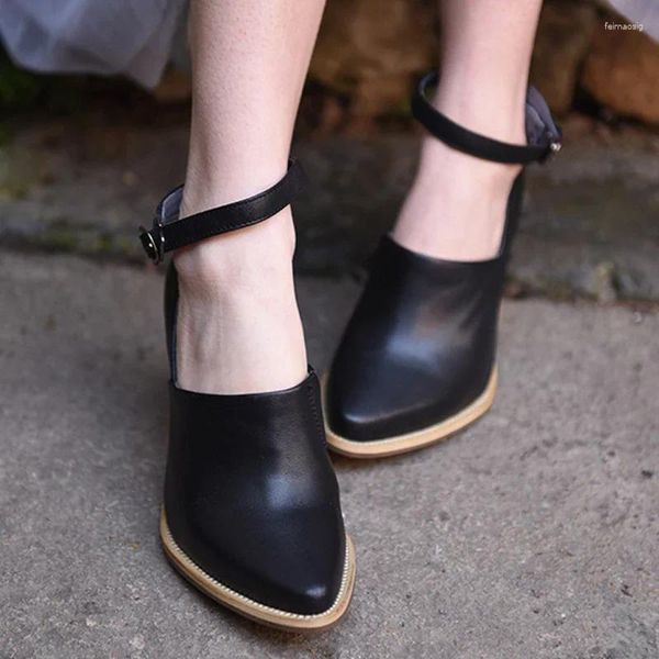 Модельные туфли Artmu, модные женские туфли-лодочки на очень высоком каблуке 8 см на толстом каблуке, женские туфли-лодочки из натуральной кожи с острым носком и пряжкой Mary Jane