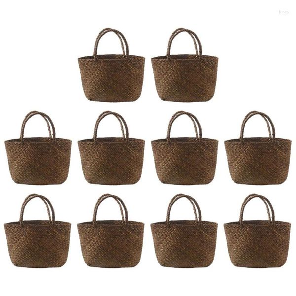 Sacos de noite 10x saco de palha casual natural vime tote mulheres bolsa trançada para jardim artesanal mini tecido rattan