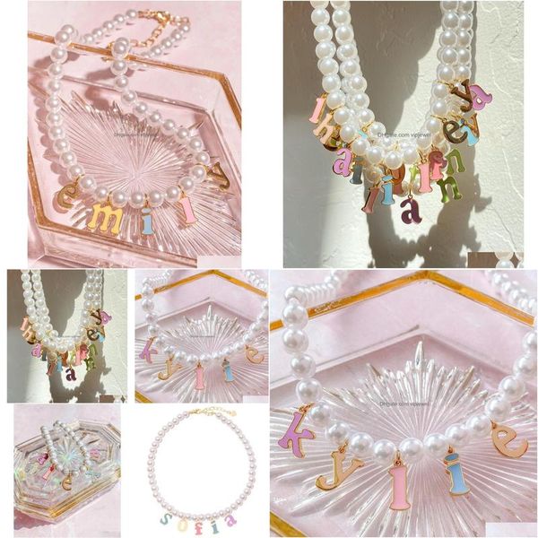 Anhänger Halsketten Benutzerdefinierte Perle Prinzessin Halskette Für Männer Frauen Kette Brief Name Drop Lieferung Schmuck Anhänger Dhxiw