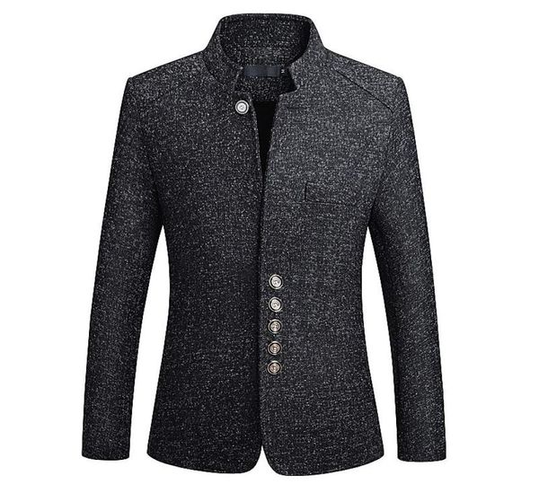 Men039s Jacken Mode Chinesischen Stil Anzug Männer Klassische Formale Wolle Einfarbig Slim Fit Mandarin Kragen Blazer Smoking 6XL2120469