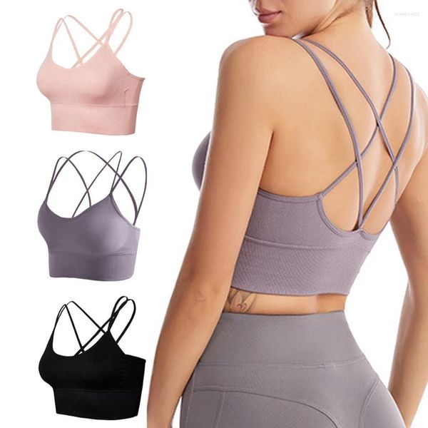 Canottiere Canotte Donna Fitness Cinturino incrociato Sport Reggiseni Yoga Reggiseno Crop Plus Size Canotte push up tinta unita traspirante sexy