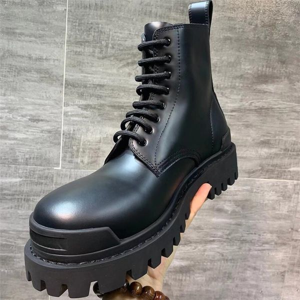 Herren-Motorradstiefel mit großem Zehenbereich und dicker Sohle, Designer-Stiefelette mit klobigem Absatz