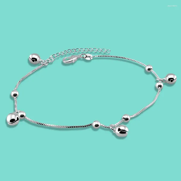 Fußkettchen Minimalistisches 925er-Sterlingsilber-Fußkettchen für Damen, Sommer, Modeschmuck, echtes Glocken-Knöchel-Armband, Strandaccessoires für Damen, Geschenke