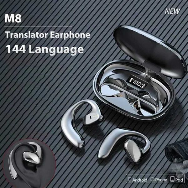 Fones de ouvido de telefone celular M8 Tradução headset Multi-idioma tradução instantânea Tradutor de voz inteligente APP sem fio Bluetooth YQ240120