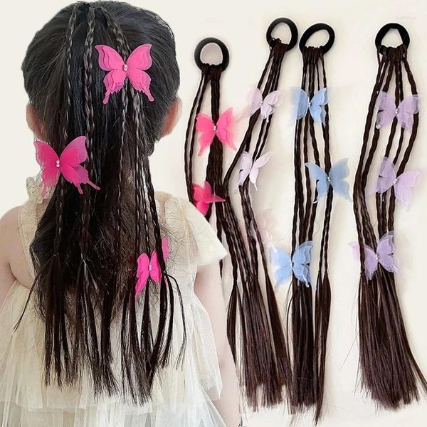 Acessórios de cabelo Crianças Borboleta Massa Torce Trança Loop Colorido Peruca Frito Rabo de Cavalo Titular Meninas Trançadas Gravata Peça Ornamento