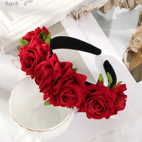 Feesthoeden Haimeikang Simulatie Rose Hoofdband Voor Vrouwen Romantische Rode Bezel Haar Hoepel Haarbanden Meisjes Bruiloft Haarband Haaraccessoires YQ240120