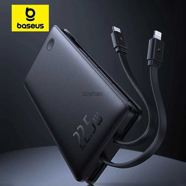 Bancos de energia para telefone celular Baseus 22,5 W Power Bank 10000mAh com dois cabos integrados PD de carregamento rápido para iPhone 15 Pro Max Charge 4 dispositivos de uma só vez