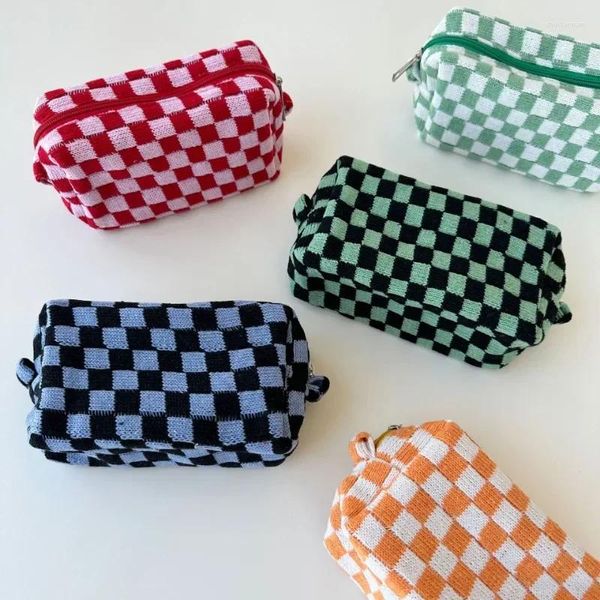 Косметички женские сумки модные сетки принты пенал корейский шахматная доска на молнии органайзер для хранения кистей для макияжа