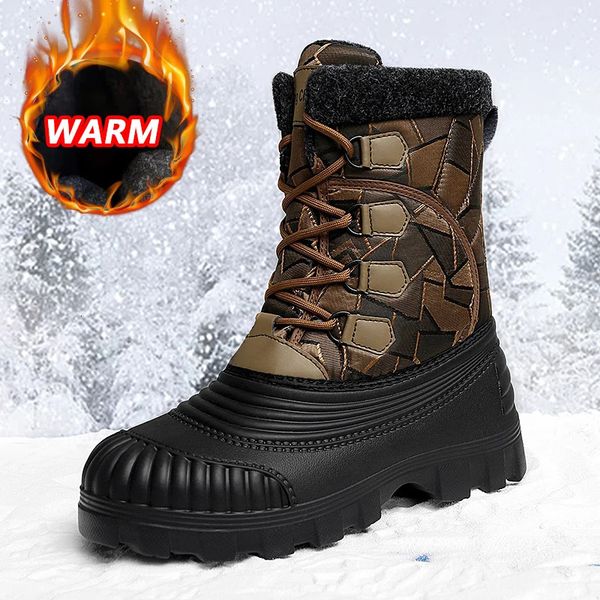 Inverno meados de bezerro botas de pato para homens quentes ao ar livre botas de neve à prova dwaterproof água botas de caça botas de trabalho dos homens camuflagem sapatos ao ar livre 240118