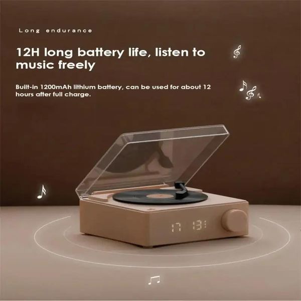 Hoparlörler retro bluetooth hoparlörler plak çalar şekli ses retro pikap çalar saat hd ses kalitesi akıllı stereo