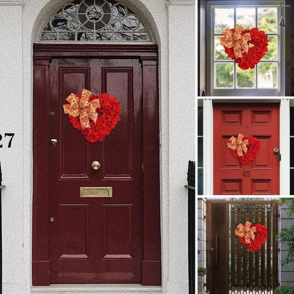 Fiori decorativi Porta invernale Cartello di benvenuto Ghirlanda di San Valentino Cuore da 13 pollici/34 cm per la parte anteriore Tela rossa San Valentino