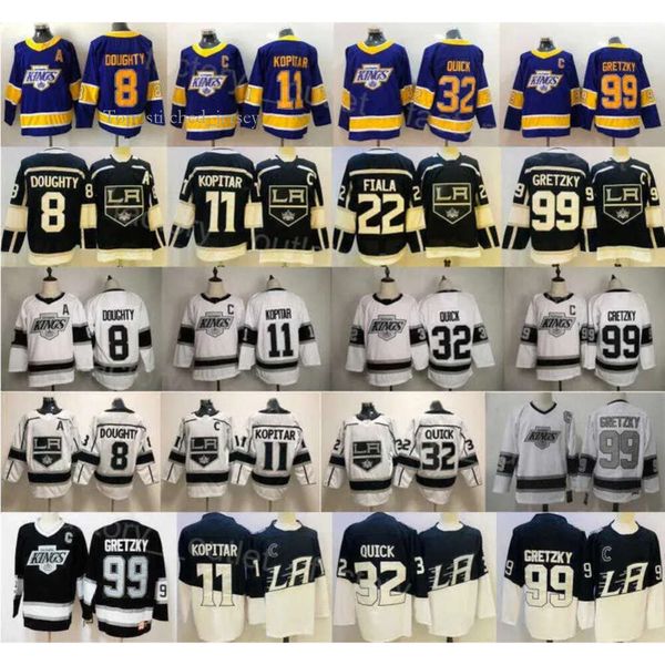 Angeles''kings''los Hockey 8 Drew Doughty Jersey 11 Anze Kopitar 32 Jonathan Quick 22 Kevin Fiala 99 Wayne Gretzky Reverse Retro Nero Bianco 6562