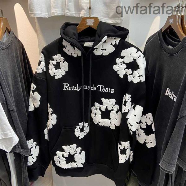 Tears Readymade Herren Hoodies Foam Winter Flower Co Branded Frauen Puff Bedruckter Distressed Pullover Cap Stickerei Weiß Kapok Tidal Sweatshirts Z8z8 GJPL