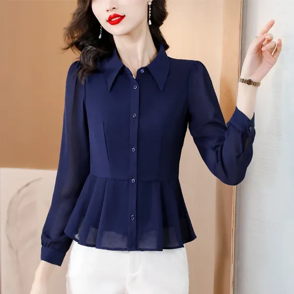 Damenblusen Daek Shirts Damen Rüschen Lady Schößchen Tops Frau Weißes Chiffonhemd