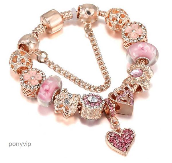 Top-Qualität, Roségold, Rosa, Silber, Charm-Perlen, Kirschrot, Herz, Kristall, Schmetterling, Blume, passend für europäische Charms-Armbänder, Sicherheitskette, Schmuck, DIY-Frauen, 28 GM