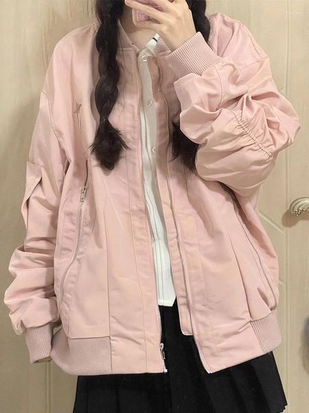 Giacche da donna Rosa Dolce Y2k Estetico Patchwork Cappotto primaverile Donna InsTrendy Premium Fata Top 2024 Harajuku giapponese Baseball allentato