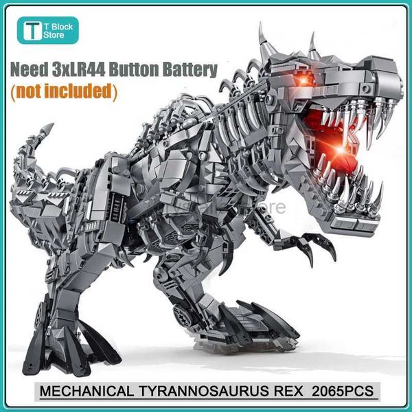 Blöcke Jurassic Dinosaure Welt Großer mechanischer Tyrannosaurus Rex Bausteine T-Rex-Modell mit Lichtern Ziegelspielzeug für Kinder Geschenk 240120