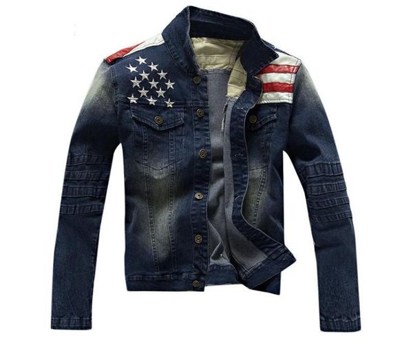 Men039s Jacken Amerikanische Flagge Denim Jacke Männer Kleidung Jeans Mantel Männlich Frühling Herbst Stilvolle Star Casual Für Cowboy6488880