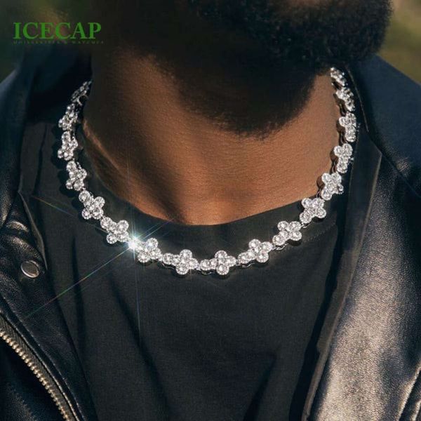 Ожерелье с перекрестной цепочкой в стиле хип-хоп Iced Out из стерлингового серебра 925 пробы с муассанитом для мужчин и женщин