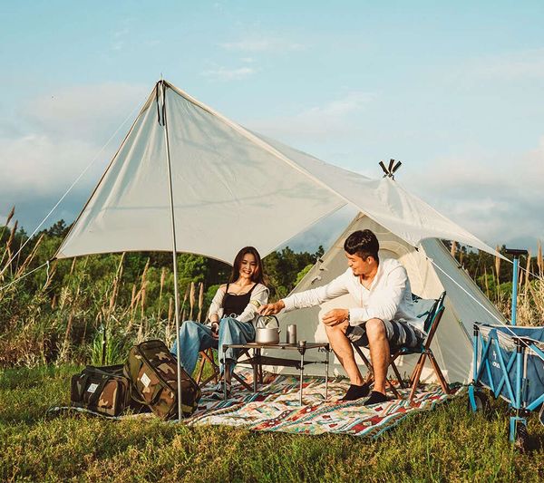 Tendas e abrigos Tenda ultraleve para 4 pessoas 68D poliéster Oxford conjunto de combinação de tecido para acampamento ao ar livre guarda sol e condução doméstica à prova de chuva