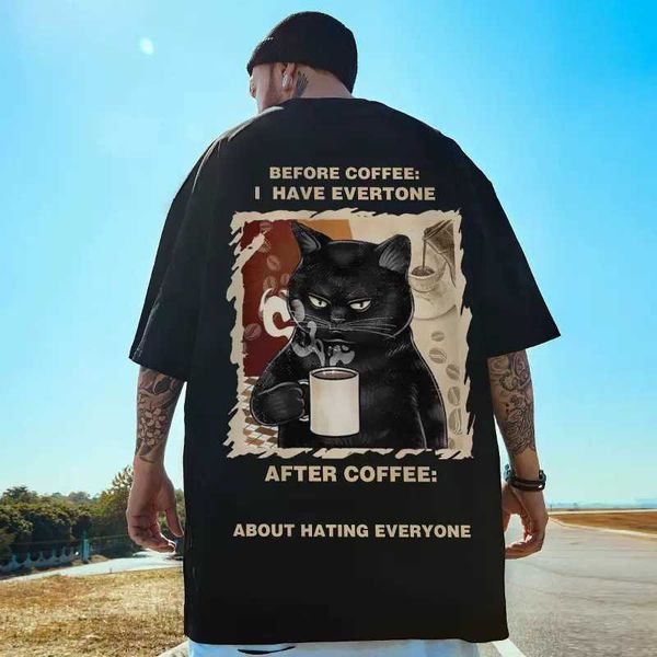 Männer T-shirts China-chic Große Größe Kurzarm Neue Lose Fett Oversize Sommer 5/4 Lustige Katze Paar T-shirt