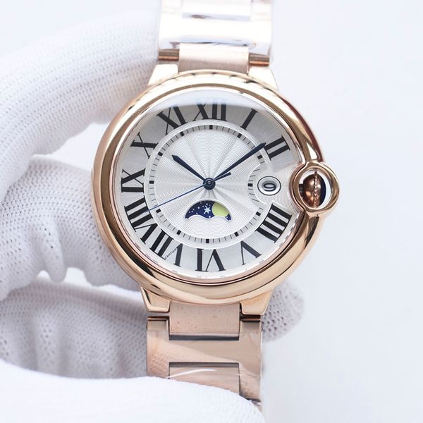 Homens assistem relógios de alta qualidade relógios de grife 42 mm logotipo Quartz relógio de luxo pulseira de couro pulseira de aço mulheres relógio designer com caixa e vidro de safira