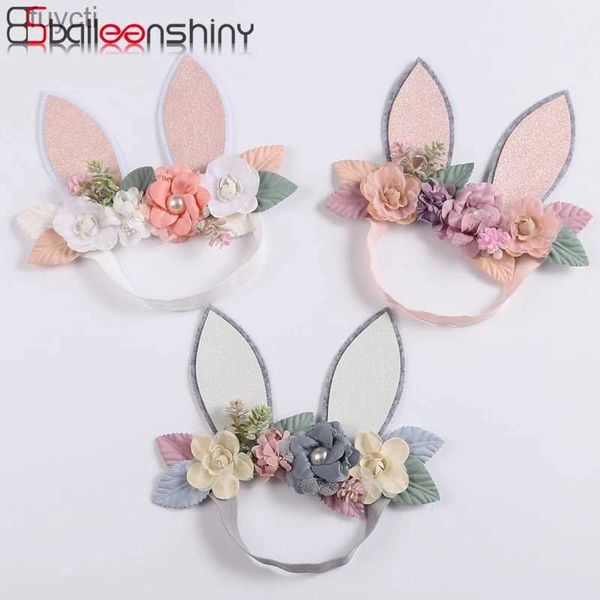 Parti Şapkaları Balleenshiny Sevimli Festival Bebek Kız Kafa Bandı Glitter Tavşan Kulakları Mesh Dantel Dikiş Kombinasyonu Çiçek Çocuk Headdress YQ240120