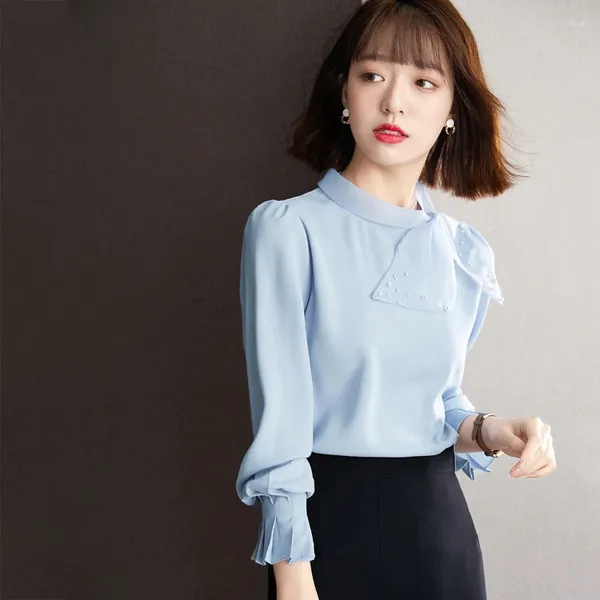 Damenblusen Koreanische Mode Damen Blaue Hemden Bluse Lässige Frauen Tops Weibliche Frau Button Up Shirt Mädchen Langarm PyA1149