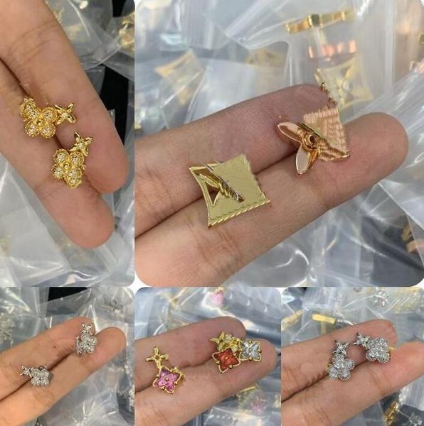 18K banhado a ouro cobre trevo de quatro folhas feminino brincos letras V diamantes femininos pingentes brincos casamento aniversário joias de grife com embalagem original