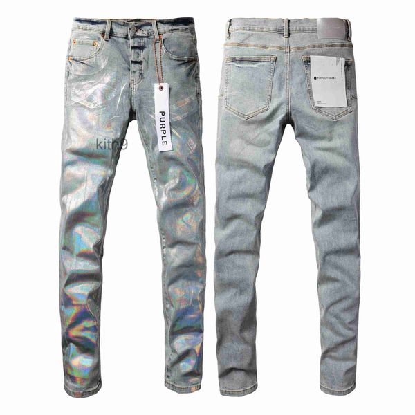 Jeans stack di design Europeo viola marca uomo ricamo trapuntato strappato per pantaloni vintage di tendenza piega slim skinny jeans moda ME6L