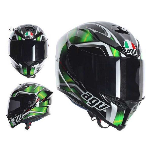 Vollgesichts-Offener Agv-k-Motorradhelm, Auto-Fan Chen Agv K5s Doppellinsen-Antibeschlag-Vollhelm, Sportwagen-Helm, Motorradausrüstung, Vier Jahreszeiten, atmungsaktiv, 6OFN