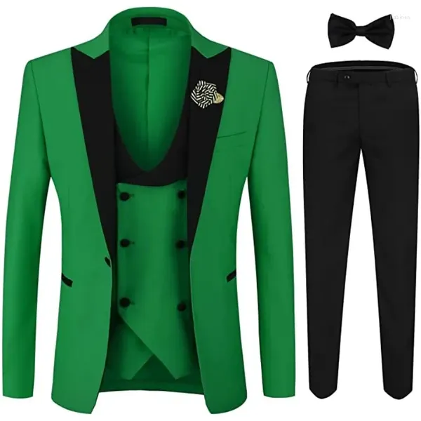 Erkekler Suits Yeşil Erkekler 3 Parça Siyah Tepe Kazan Özel Damat Düğün Setleri İş Resmi Ceket Yelek Pantolonlar Elbise Smokin Blazer