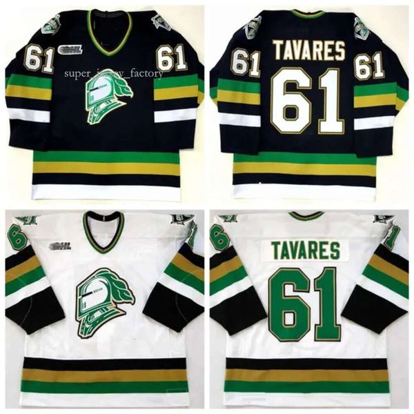 Vintage 2008 London Knights Hockey-Trikots Herren John Tavares #61 Jersey Ed Schwarz Weiß Shirts Herren 3693 3072