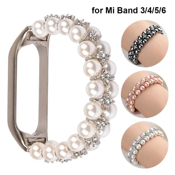 Bracciali Bracciale per ragazza per Xiaomi Mi Band 6 7 Fasce per cinturino Cinturino elastico per Mi Band 3/4/5 Gioielli Perla Elegante Fascia Bling