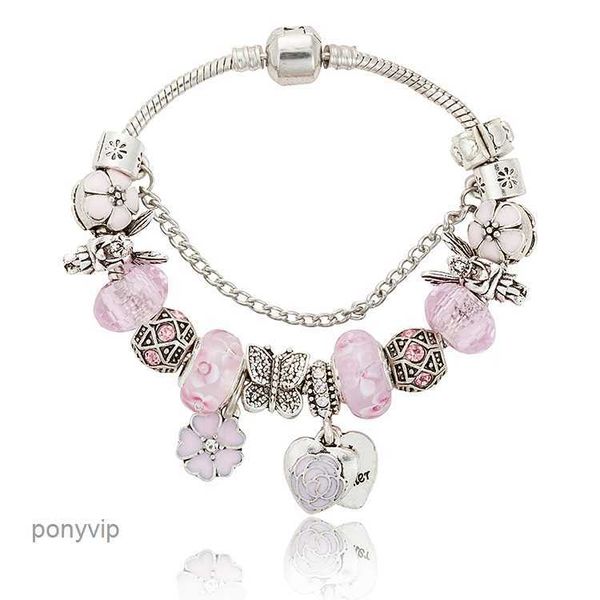 Bracciale con ciondoli a forma di cuore rosa Sakura Love per braccialetti con ciondoli a catena a forma di serpente in argento 925 da 3 mm con CB00 originale