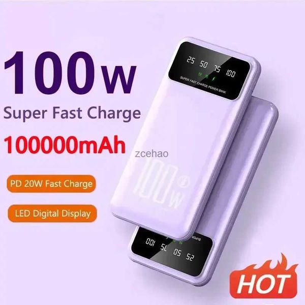 Bancos de energia para telefone celular 100000mAh 100W Super Fast Charging Power Bank Carregador portátil Bateria Powerbank para iPhone Huawei Samsung Novo