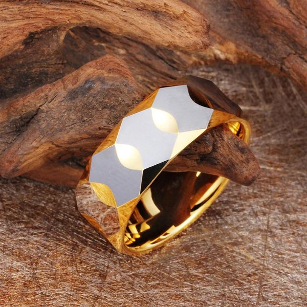 Anel de carboneto de tungstênio, alta qualidade, 8mm de largura, 14k, ouro amarelo, moda masculina, feminina, anéis de luxo legais para homens, mulheres, joias de casamento